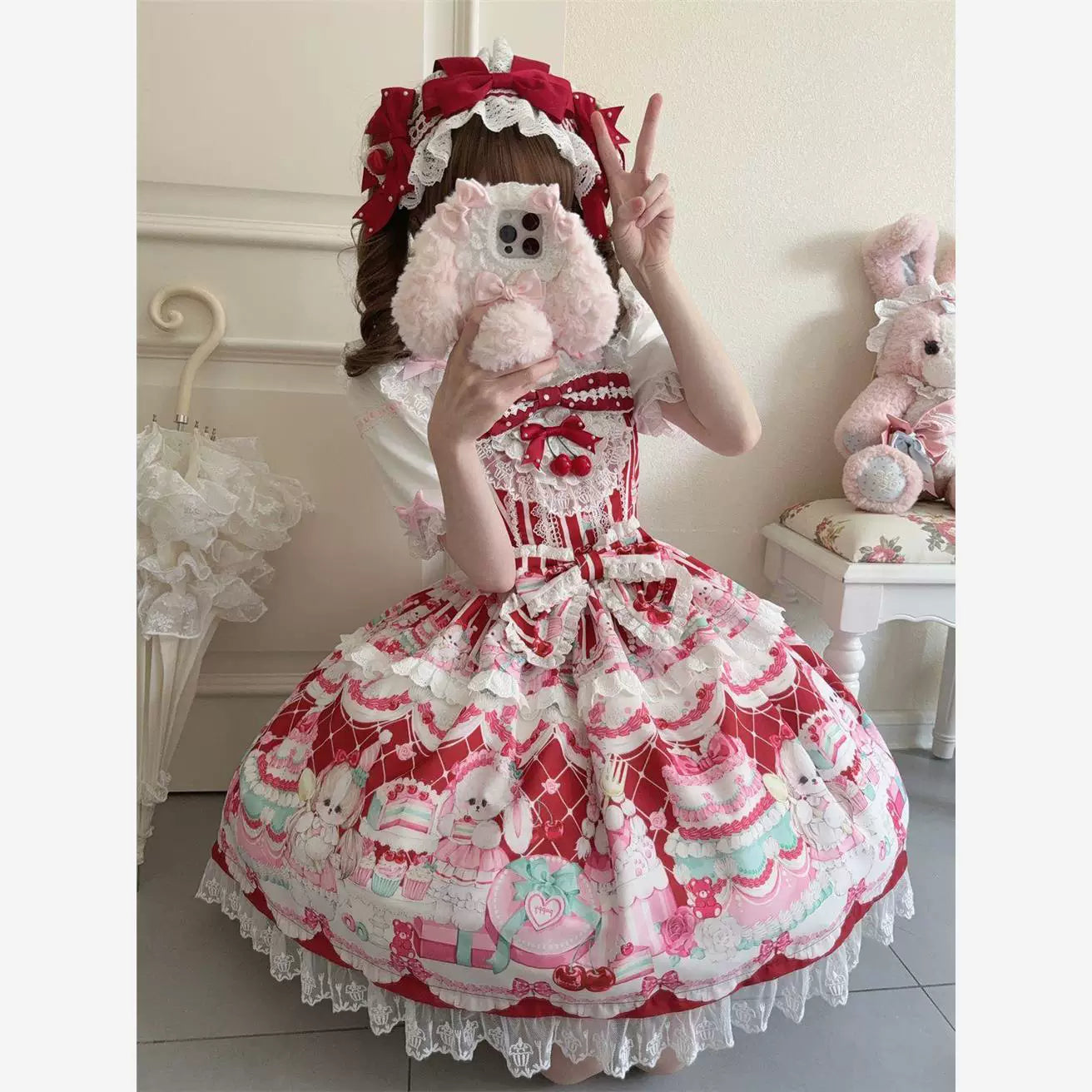 Sweetheart Dream Machine - Original Design - Red, Pink, Blue or Yellow JSK with Layered Lace