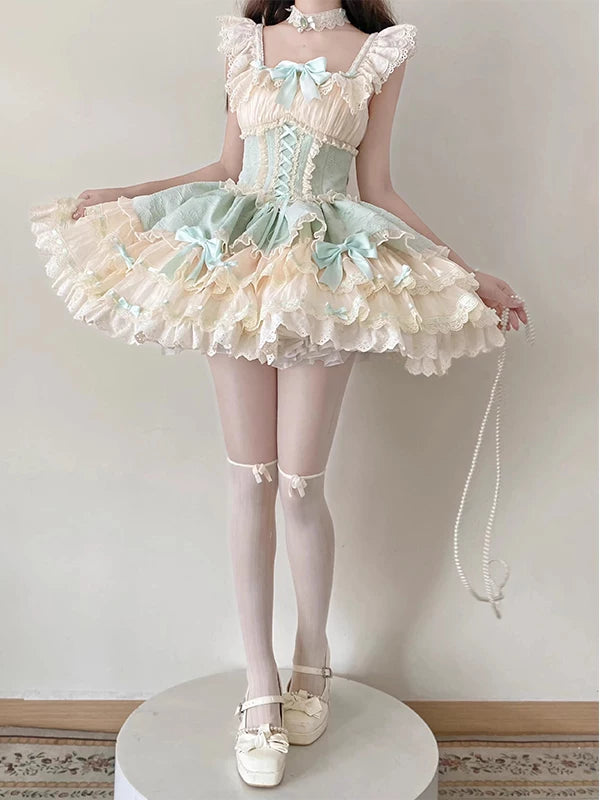 Creamy - Green Ballet Tiers - Green JSK with a Tiered Cake Skirt, Hat and Collar Included