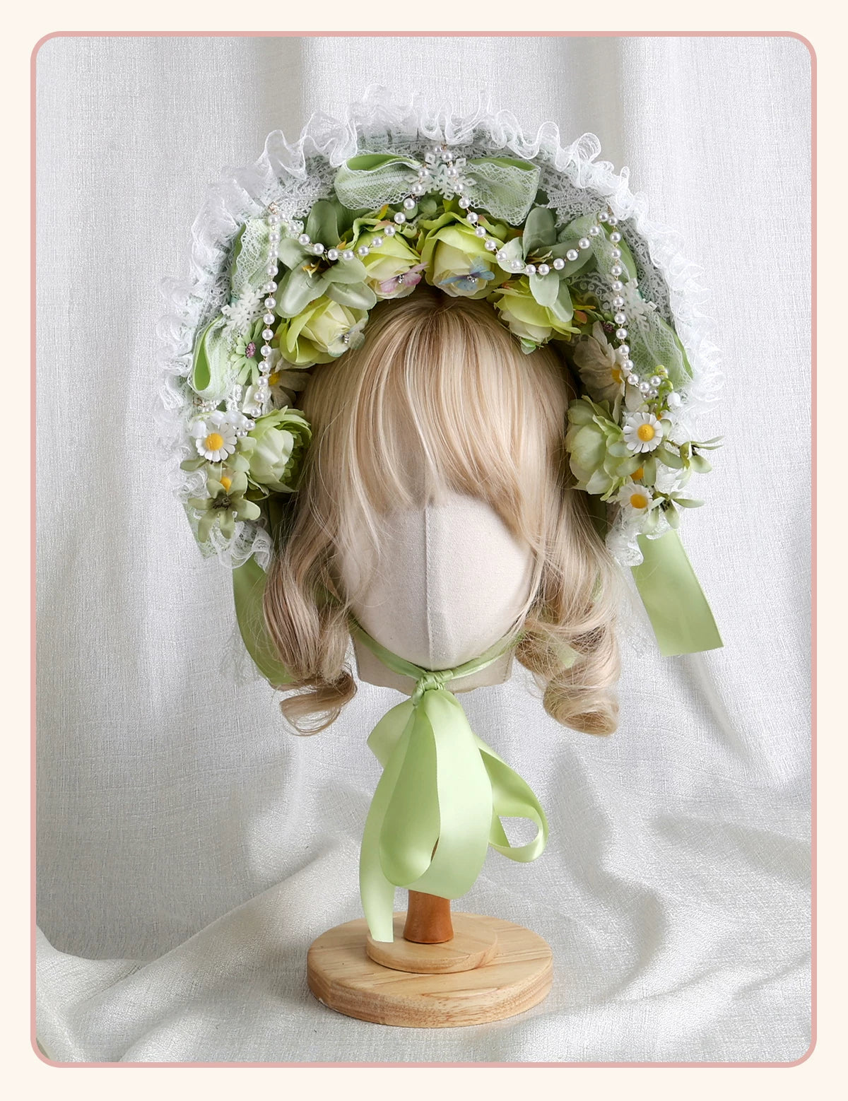 Stardust Rose - Autumn-Winter Dream - Lace-Trimmed Flat Hat with Ribbon Bows