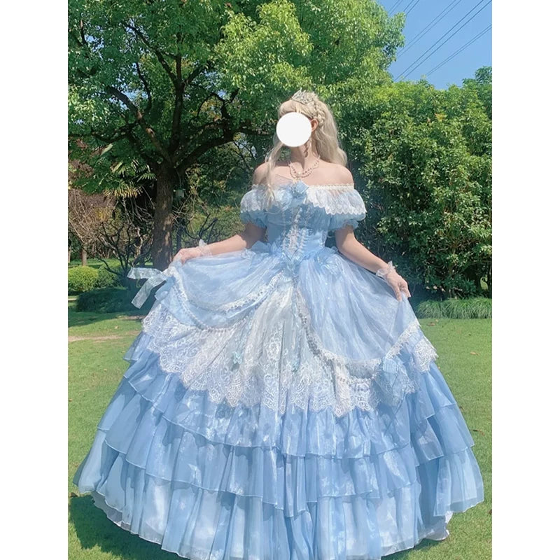 Flora Muse - Lolita Evening Gown - Blue off-the-shoulder ballgown