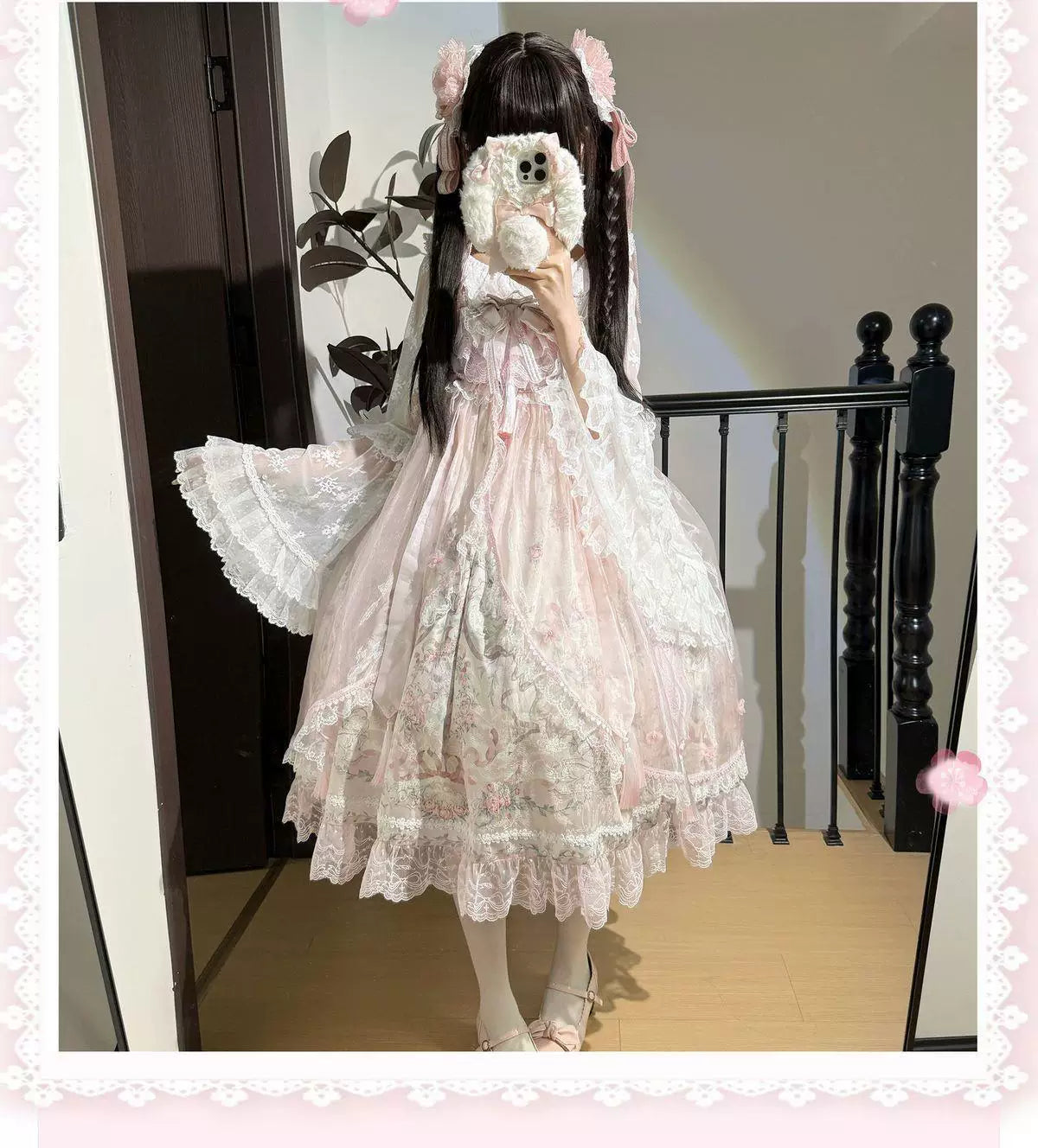 Sweetheart Dream Machine - Square-Neck Lace Layer - White Long-Sleeve Layering Top with Included Bow