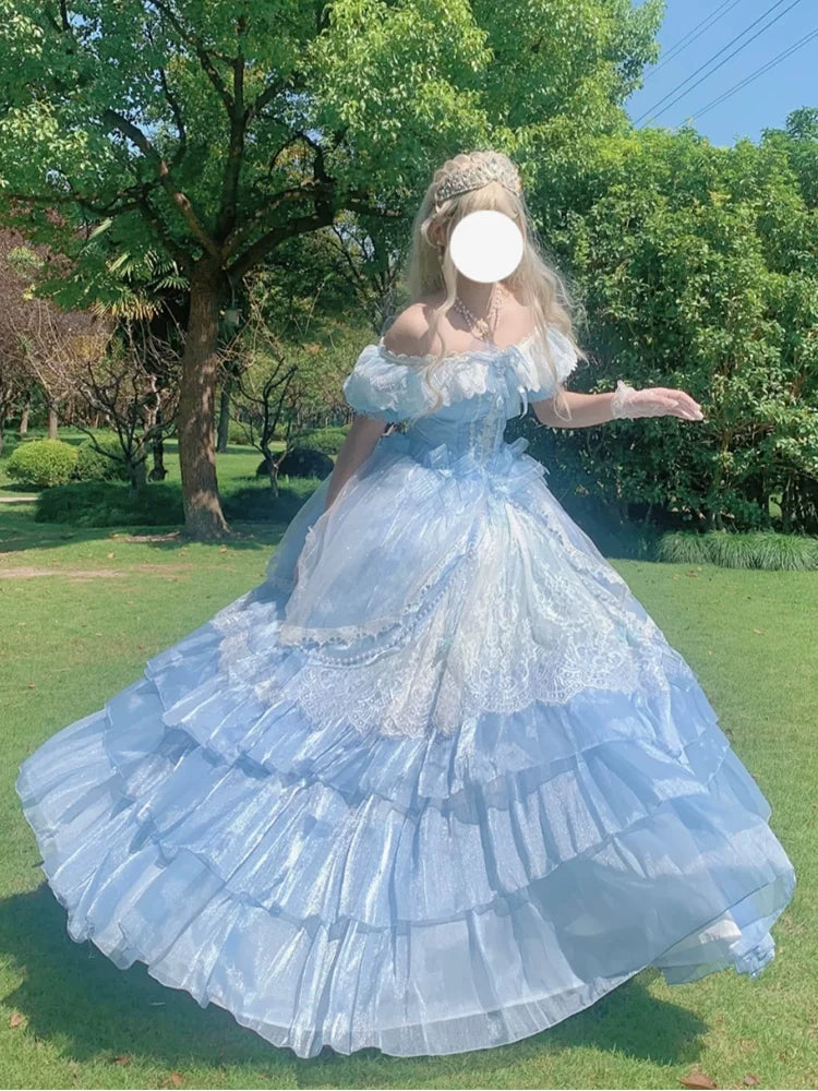 Flora Muse - Lolita Evening Gown - Blue off-the-shoulder ballgown