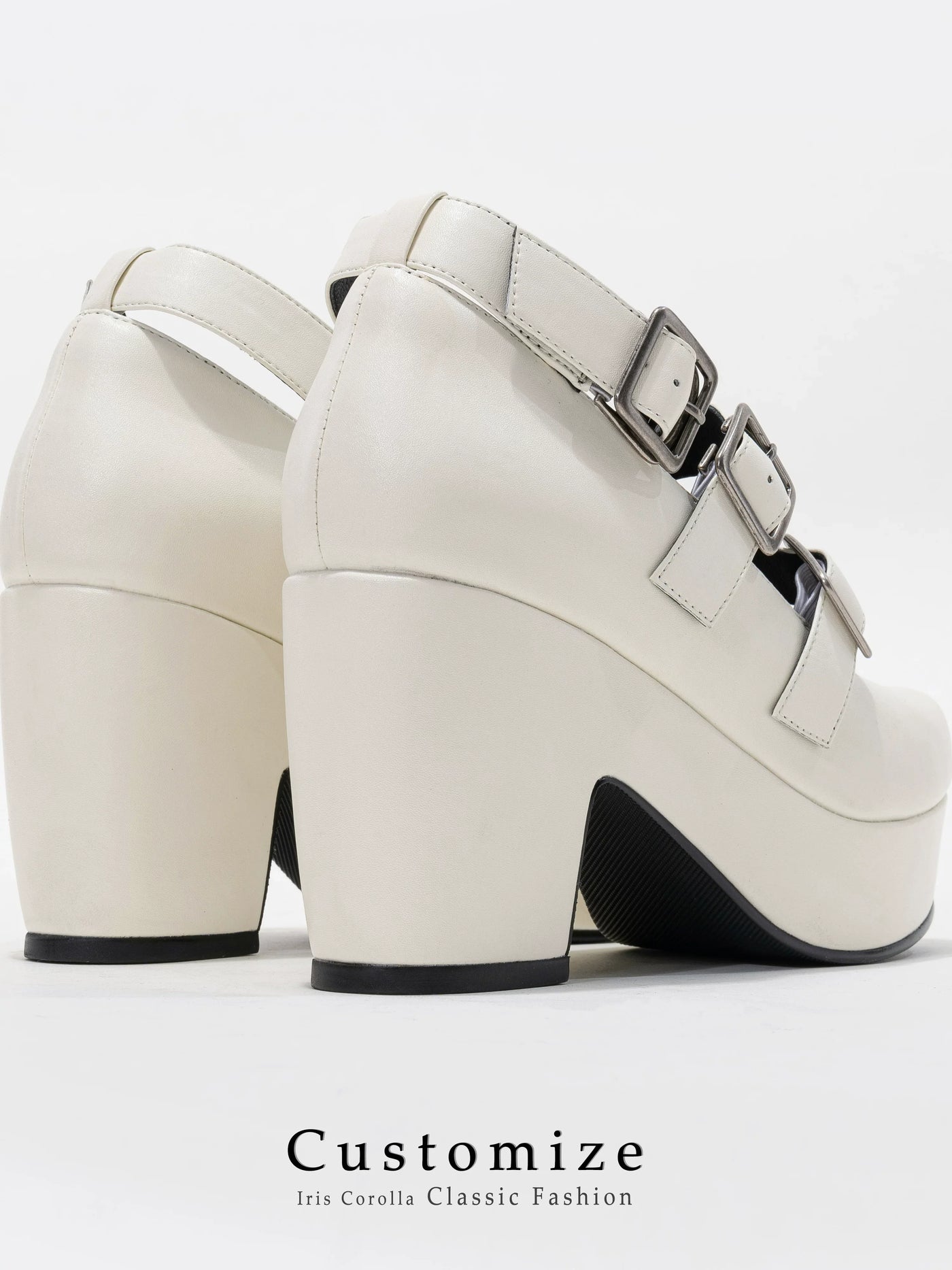 Iris Corolla - Triple Buckle Mary Jane - Gothic Lolita heel shoes with detachable bows - product detail 5