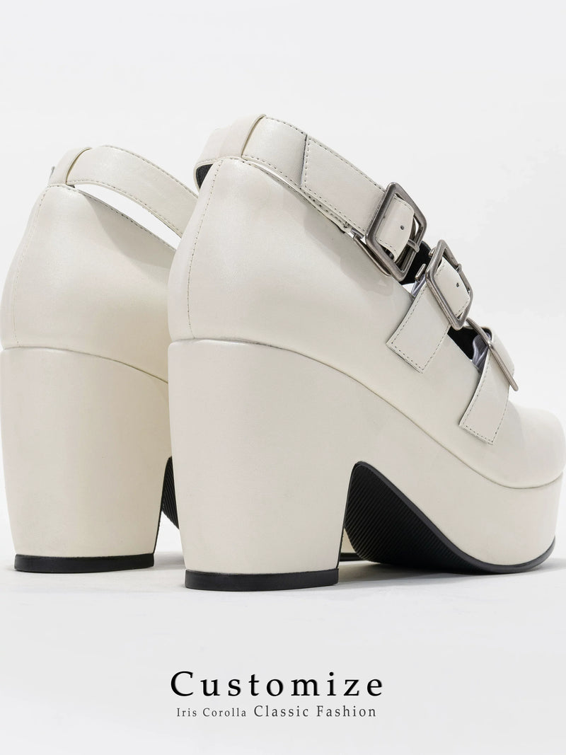 Iris Corolla - Triple Buckle Mary Jane - Gothic Lolita heel shoes with detachable bows - product detail 5