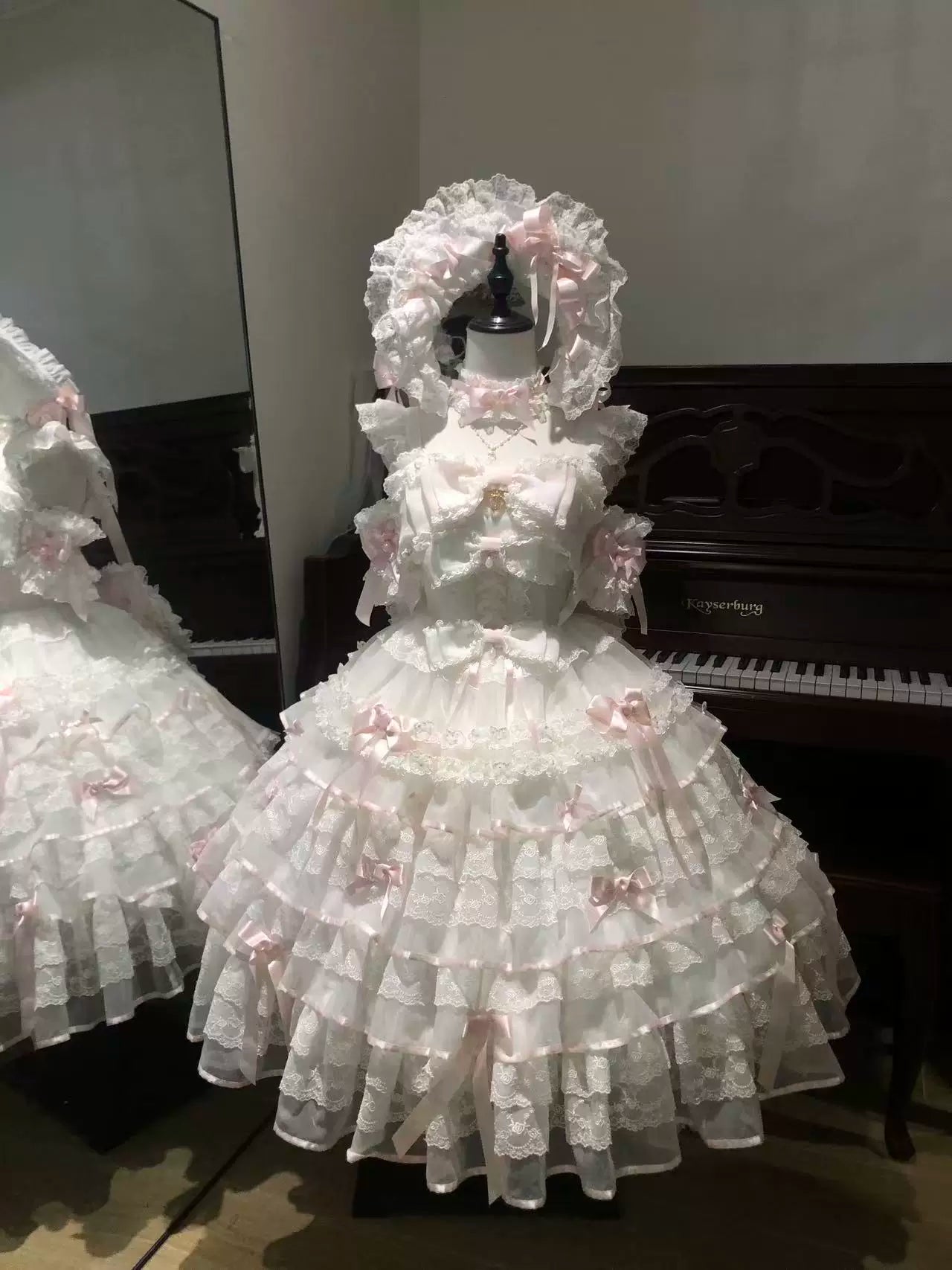 Cherry Snow Love Song - Bridal Lolita JSK Dress Set - detail view 13