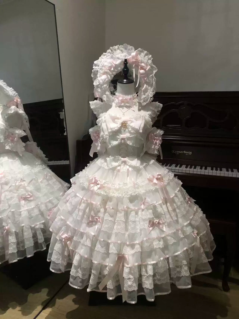 PS Original Design - Cherry Snow Love Song - Bridal Lolita JSK Dress Set - detail view 13