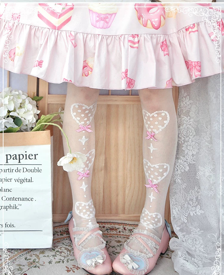 roji roji - Sweet Heartbeat - Over-the-Knee or Mid-Calf Socks with Heart Motifs