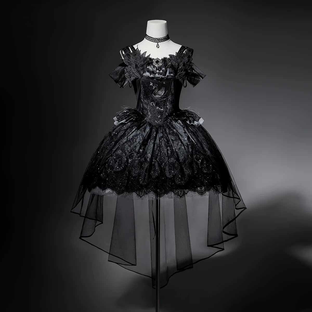 Your Princess - Star Swan Dream - Black Gothic Lolita JSK Dress, Swan Embroidery