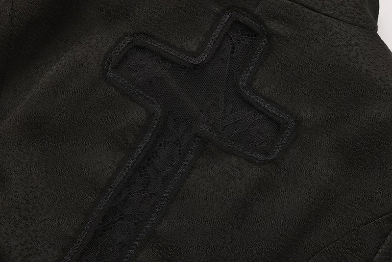 Immortal Thorn - Immortal Murky Portrait - Black Ouji Lolita long swallowtail coat with cross-shaped back cutout - product detail 7