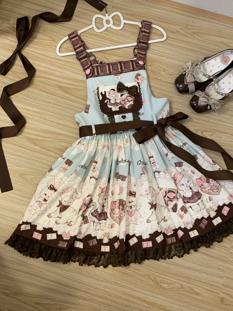 TwilightCrush - Heartbeat Meow Chocolate - Printed Pinafore JSK Dress - detail view 7