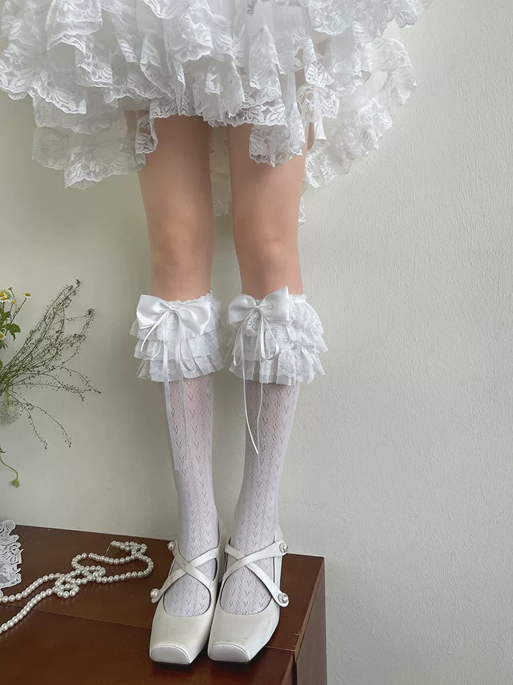 Sock Noble - Heart Lace - Mid-Calf Lolita Socks with Layered Bows
