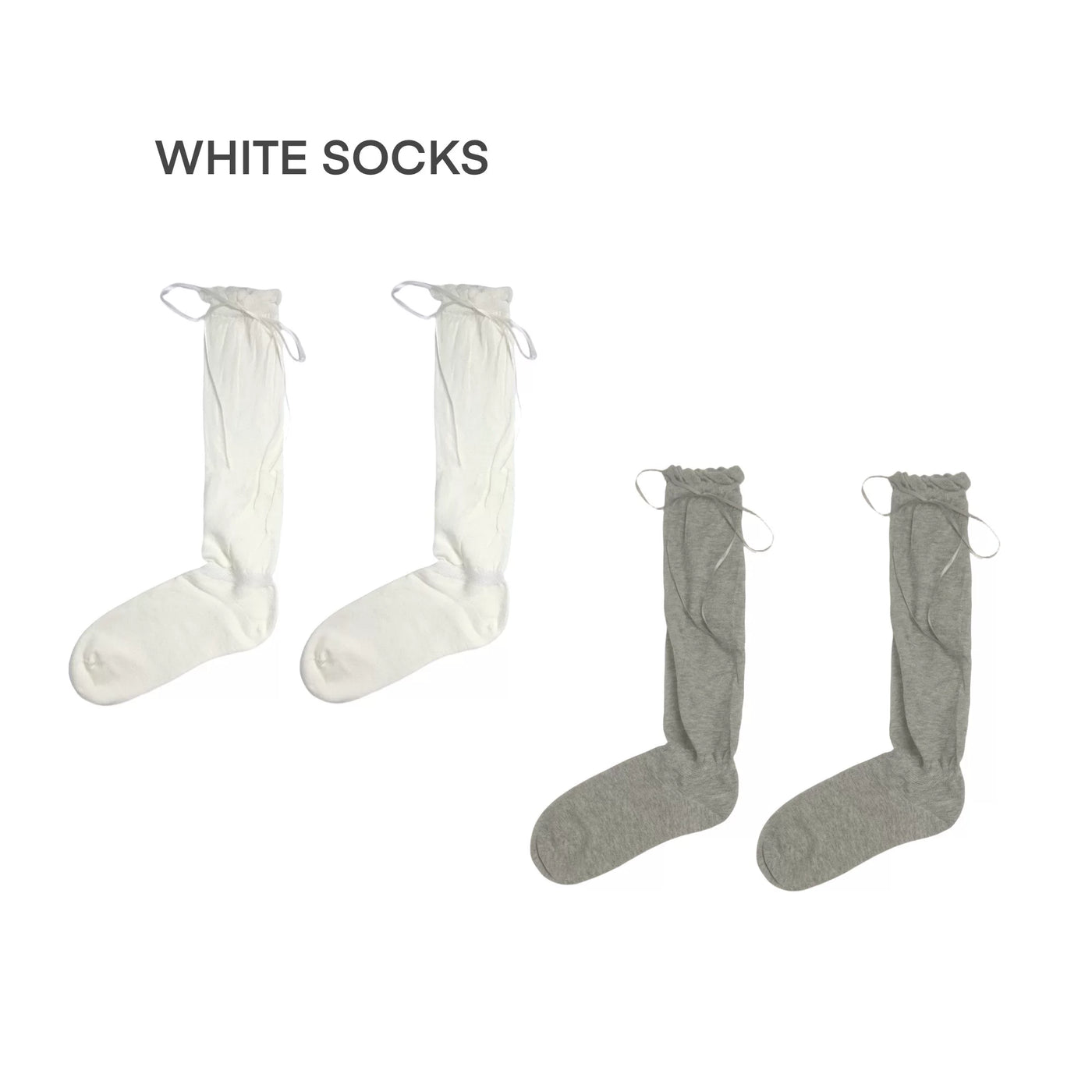 White Socks - Bow-Tie Slouch - Ruffle-Edge Mid-Calf Socks with Tie Details