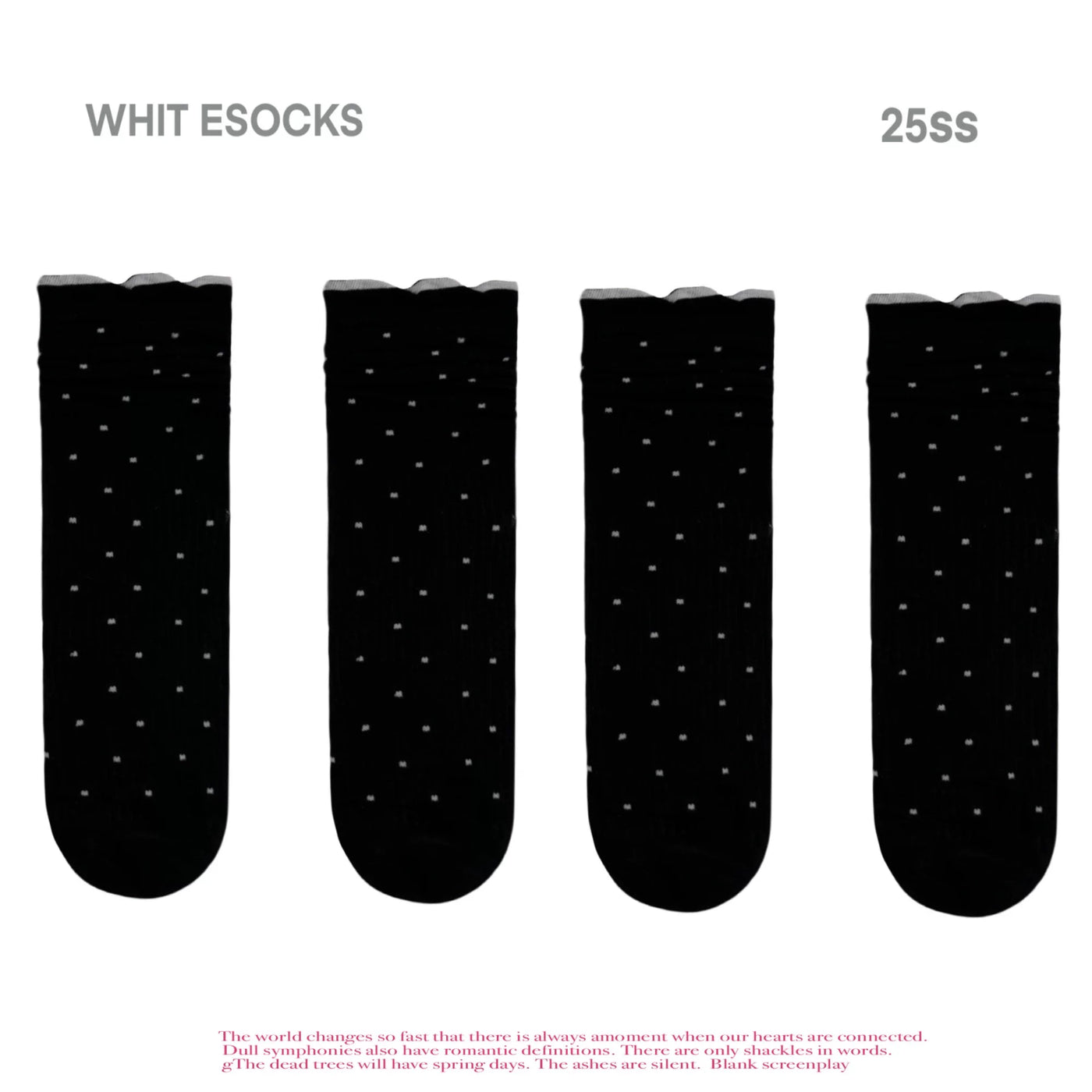 White Socks - Polka-Dot Rib - Cotton Polka-Dot Mid-Calf Slouch Socks with Scalloped Cuffs