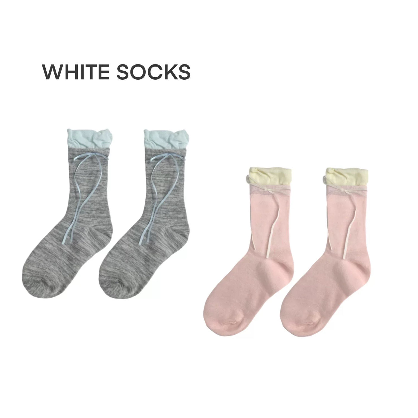 White Socks - Ballet Bow - Faux-Layered Calf Socks with Bow Ties