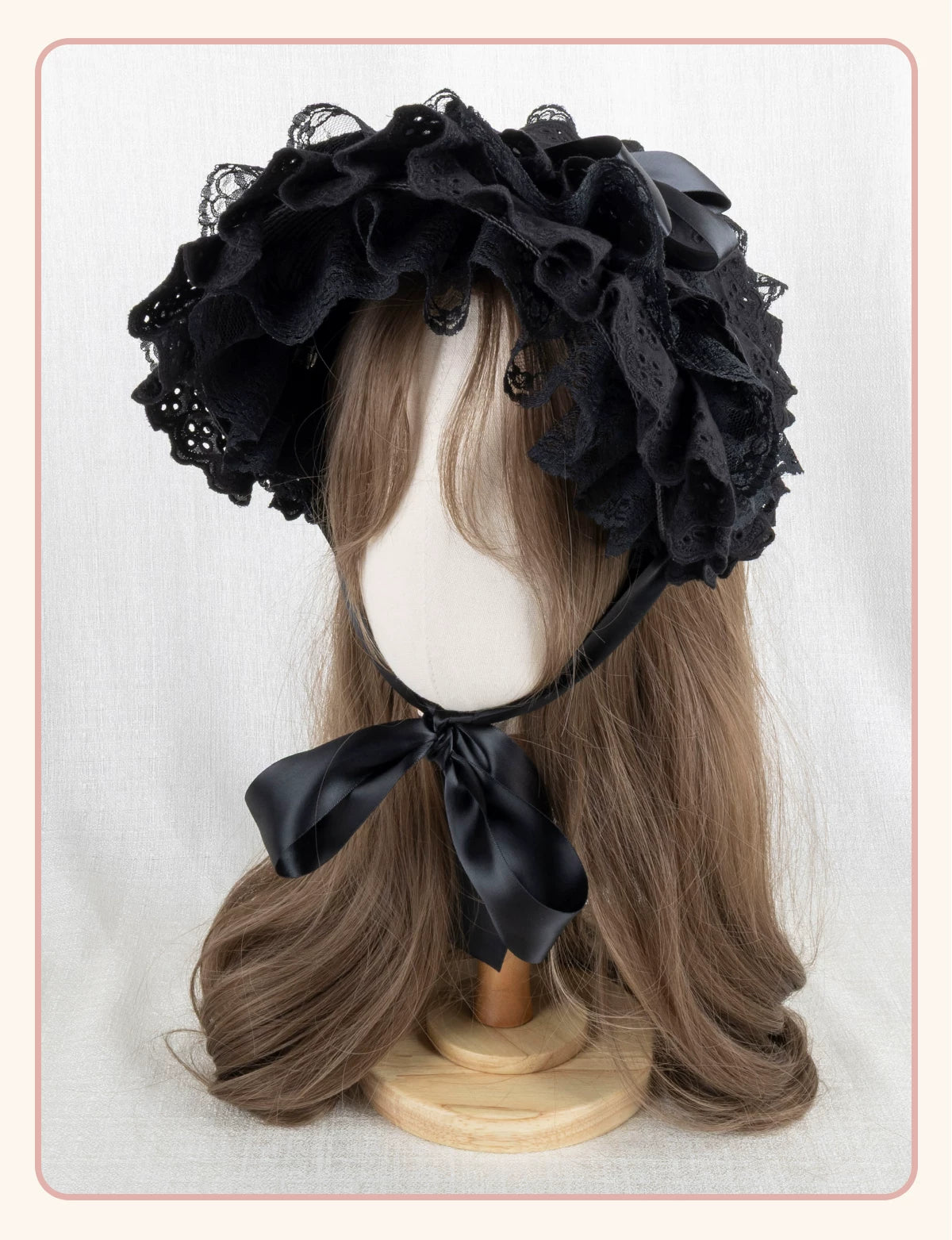 Stardust Rose - Gothic Lace - Black BNT Flat Hat with Layered Lace Trim