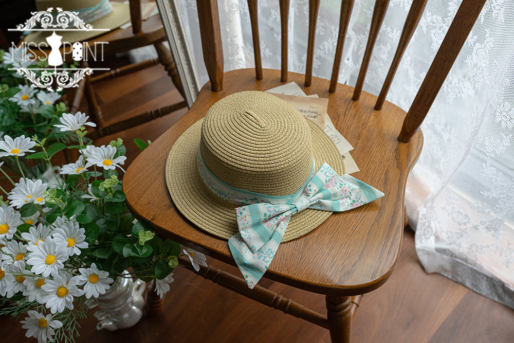 Happy Summer Cute Lolita Hairdband Straw Hat green stripe straw hat