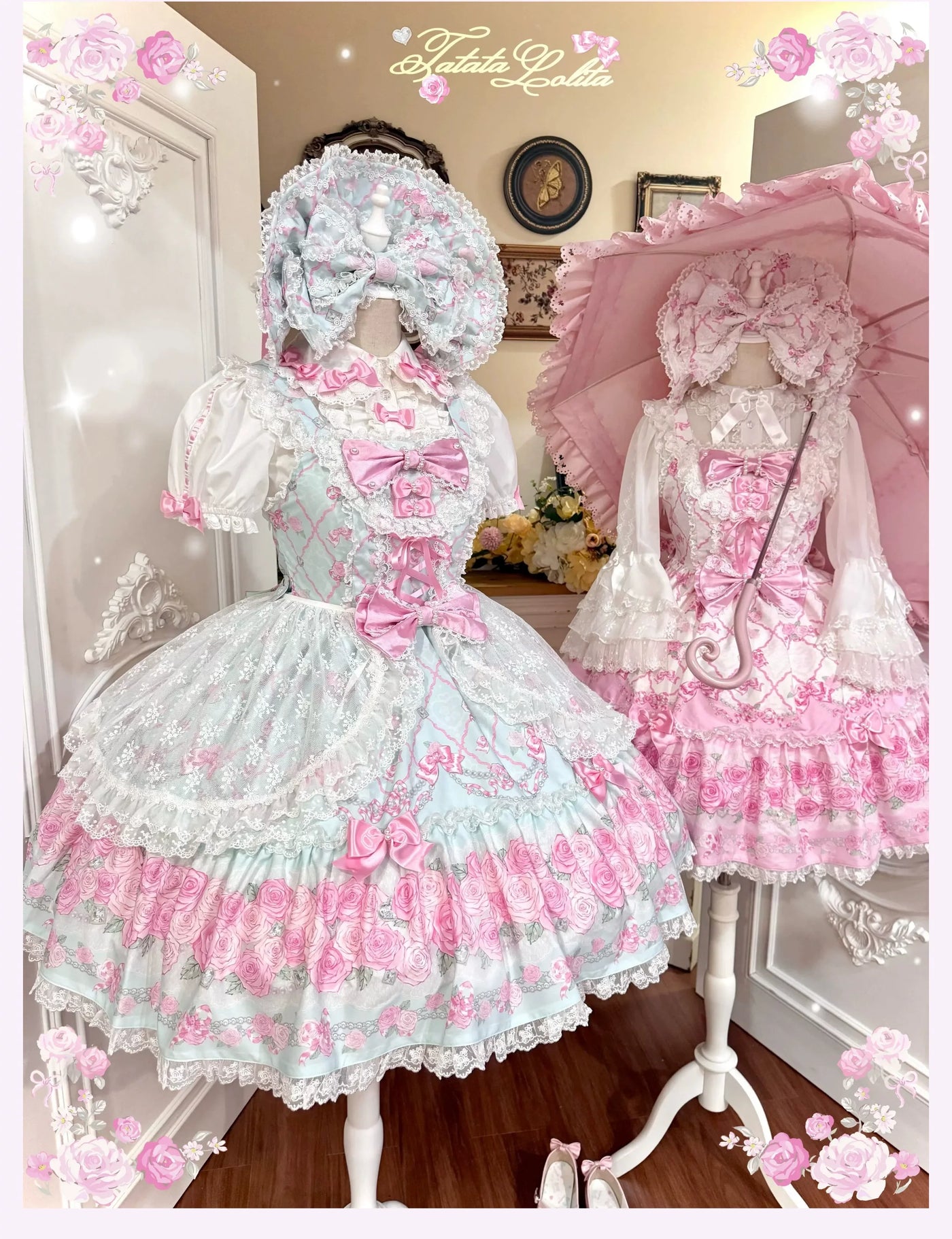 TaTaTa Lolita - Summer 2026 - Old School Lolita Floral Printed JSK Dress with Ribbon Bows