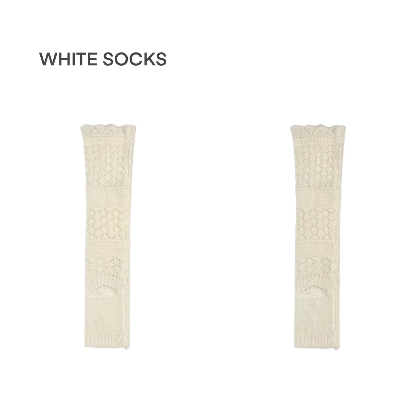White Socks - Openwork Knit - Scrunched Calf Leg Warmers