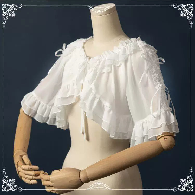 Sweetheart Dream Machine - Summer Shawl - Short-Sleeve Sheer Shawl with Ruffle Trim
