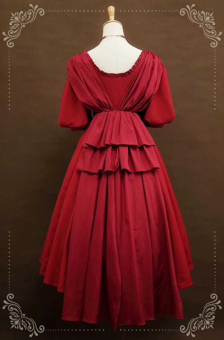 Baozi Pig - Miss Marina - French Vintage Long Dress with Short Puff Sleeves