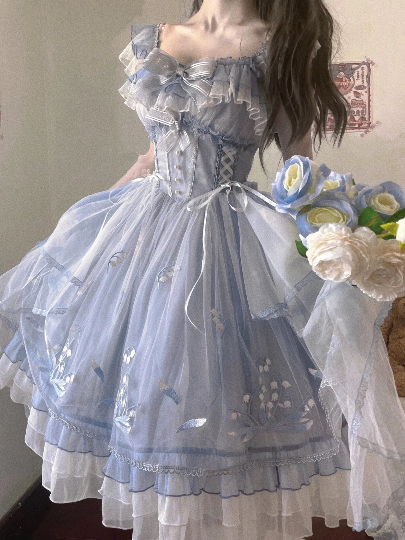 Creamy - Blue Bridal - Blue JSK Dress with Embroidered Details