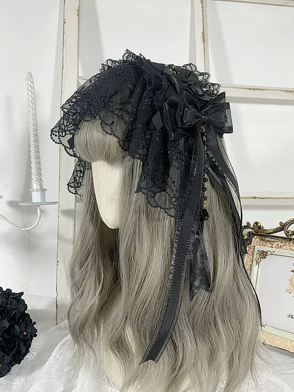 Sweet Jelly Lolita - Gothic Lolita Headband Black Bow - Lace Hair Accessory Headwear