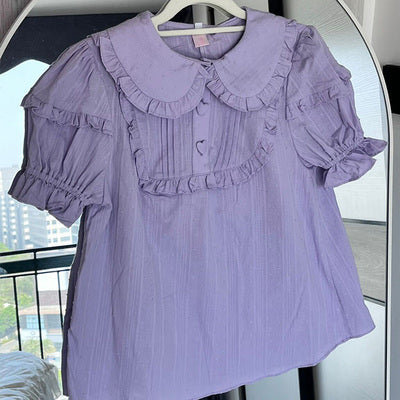 Sakurada Fawn - Plus Size Lolita Shirt Solid Color - Short Sleeve Blouse Innerwear