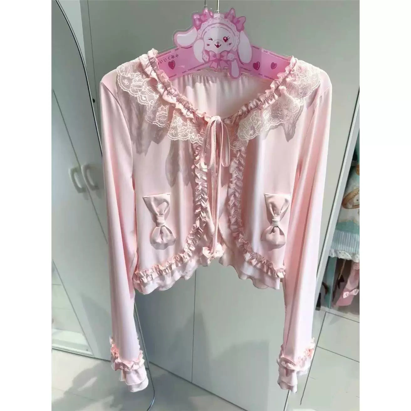 Sweetheart Dream Machine - Ice Silk Bow - Short Cardigan with Lace Trim and Large Bows