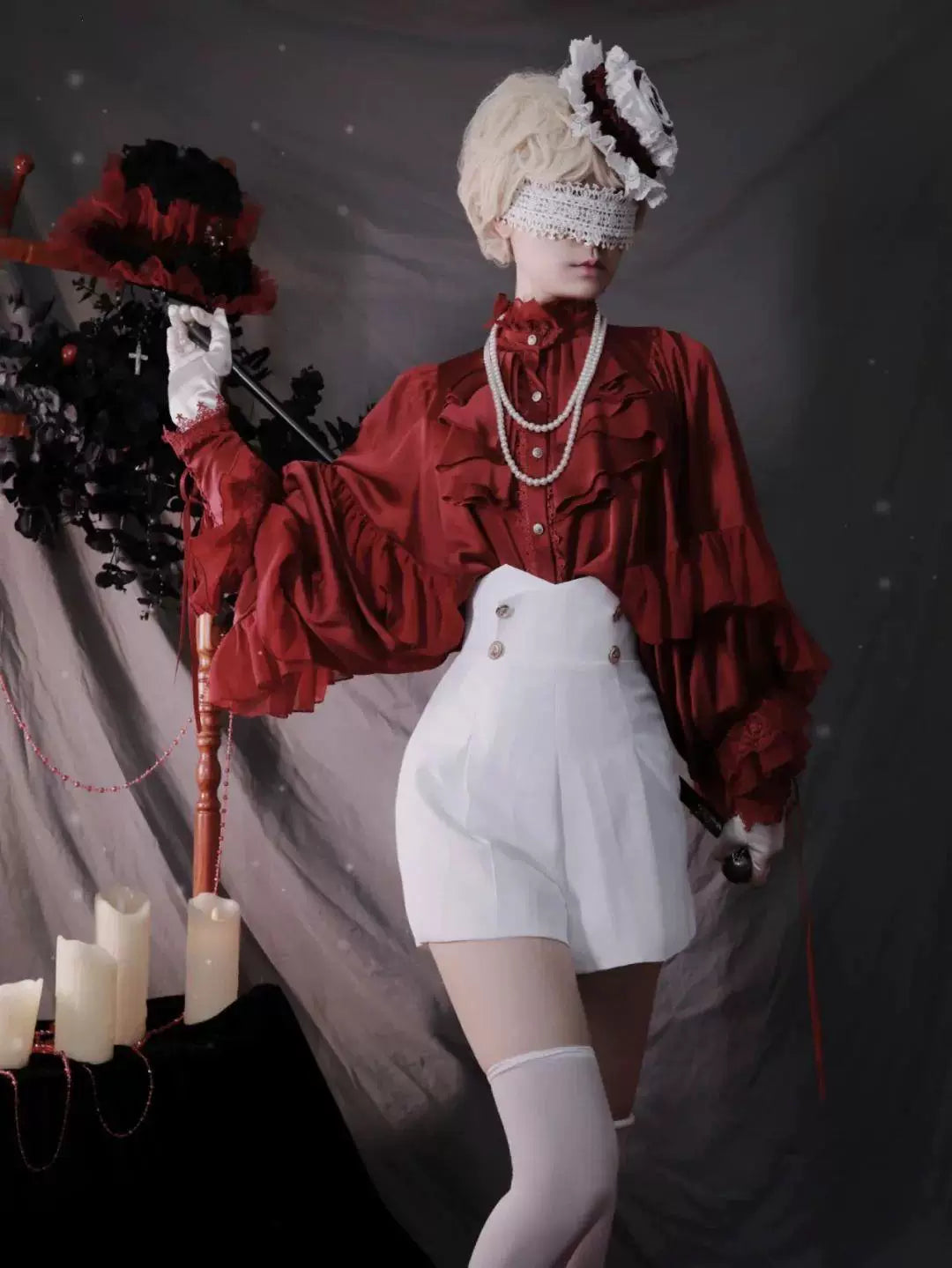 Sweetheart Dream Machine - Dragon Bone Cemetery - Long-Sleeve Blouse with Batwing Sleeves