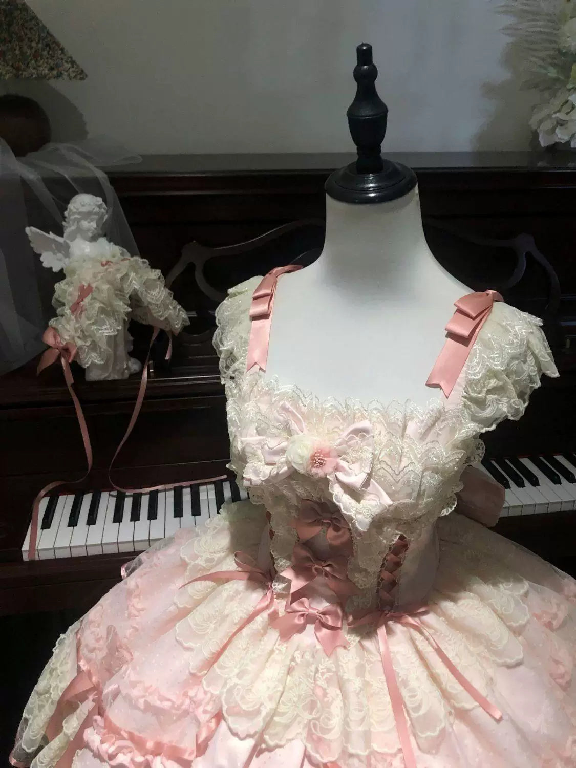 Sweetheart Dream Machine - Rose Poem Ballet - Strappy JSK dress with lace ruffles and ribbon bows