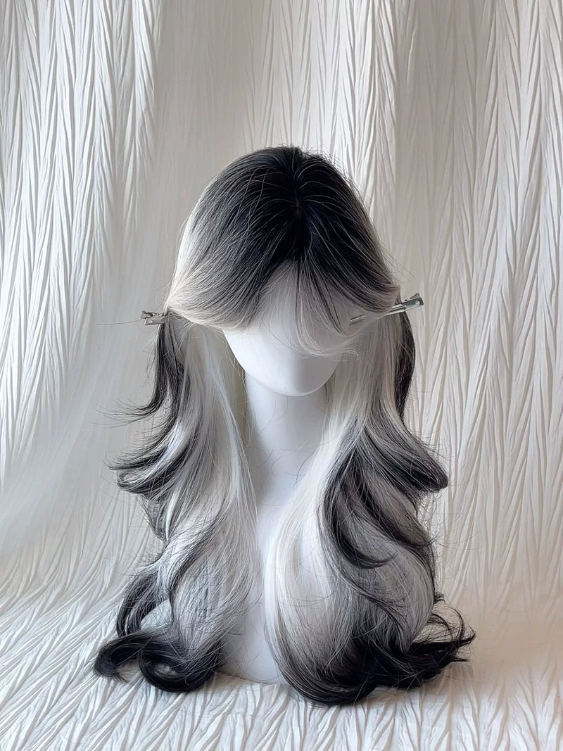 Kunkun Fish Ink Between Clouds black-to-white gradient curly wig - view 1