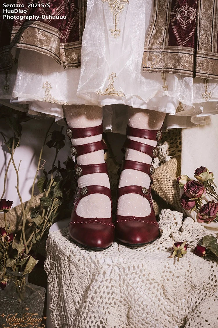 Sentaro - Floral Carved - Vintage Lolita Shoes Mary Jane Hollow-out Ankle Boots