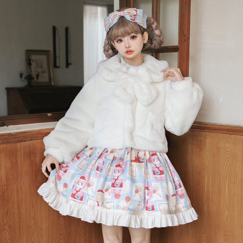 Eieyomi - Daily Lolita - Short Winter Coat with Doll Collar and Plush Chest Bow - product detail 7
