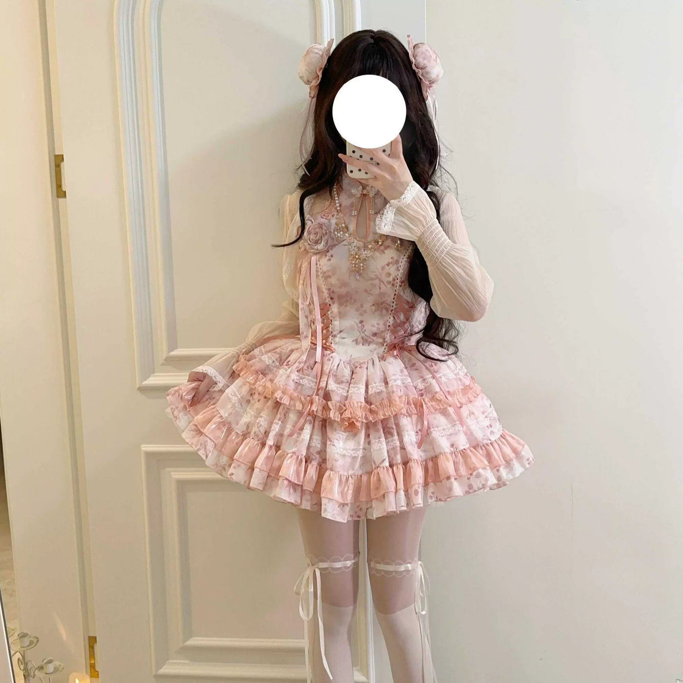 Sweetheart Dream Machine - Peach Moon Bamboo - Chinese-Inspired Halter Dress with Layered Ruffles