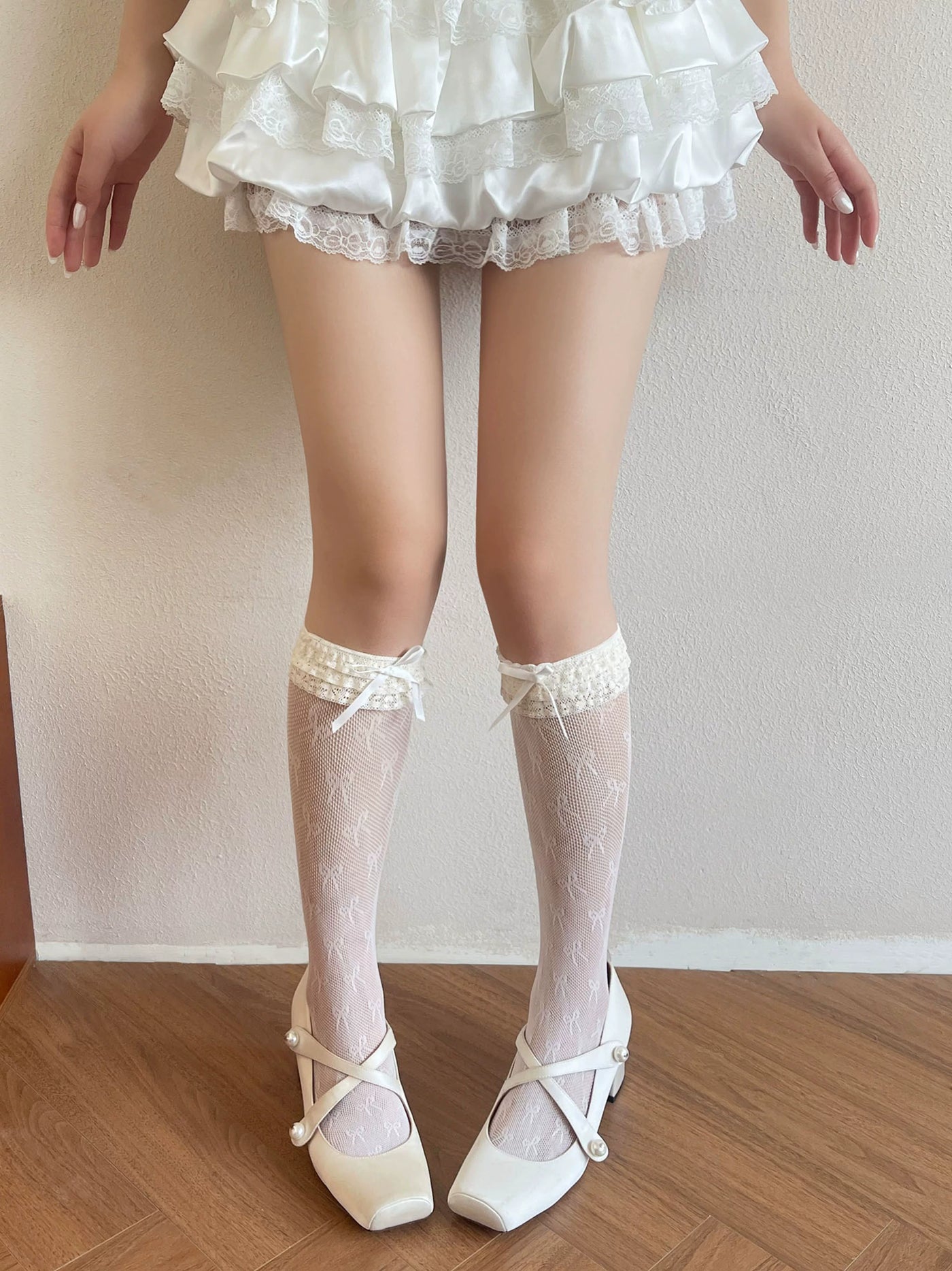 Sock Noble - Three-Tier Lace - Ruffled Lace Socks with Embroidered Trim and Bows