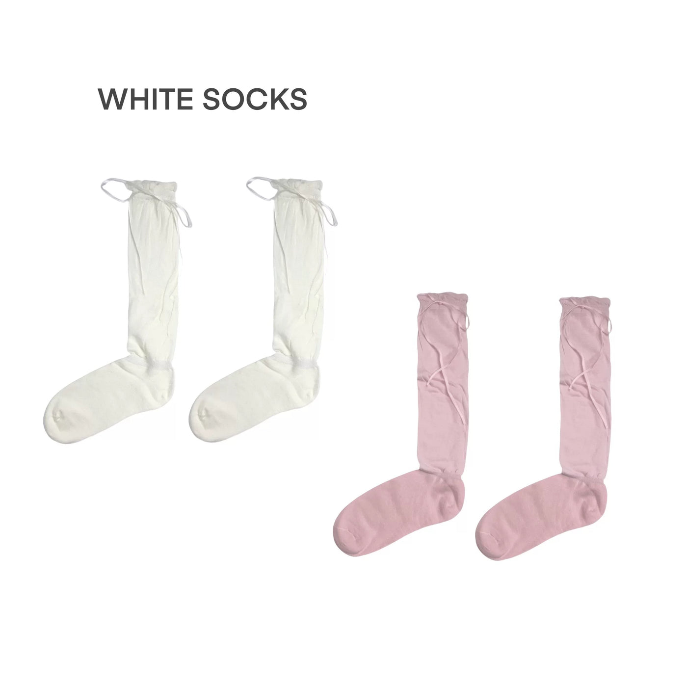 White Socks - Ballet Bow - Mid-Calf Scrunch Socks with Ribbon Ties