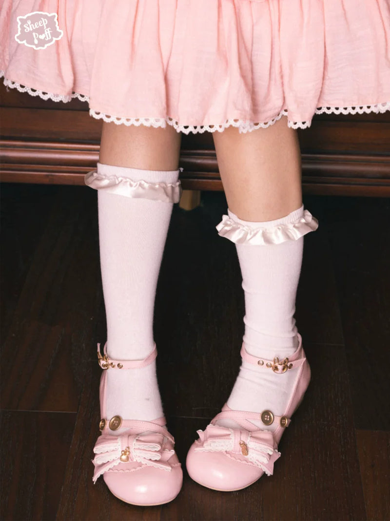 sheeppuff Button Bunny Bow Shoes