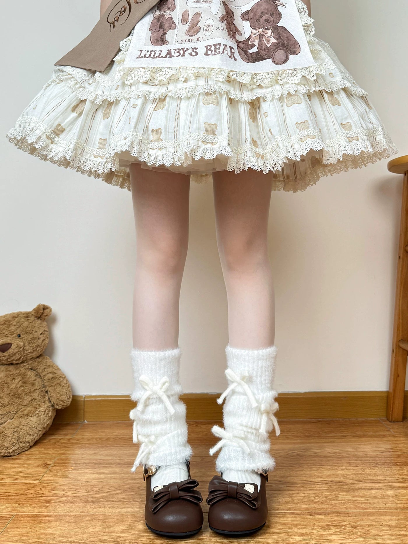 Chubby Bear Tales - Fluffy Bow - Plush Leg Warmers with Stacked Ruffles