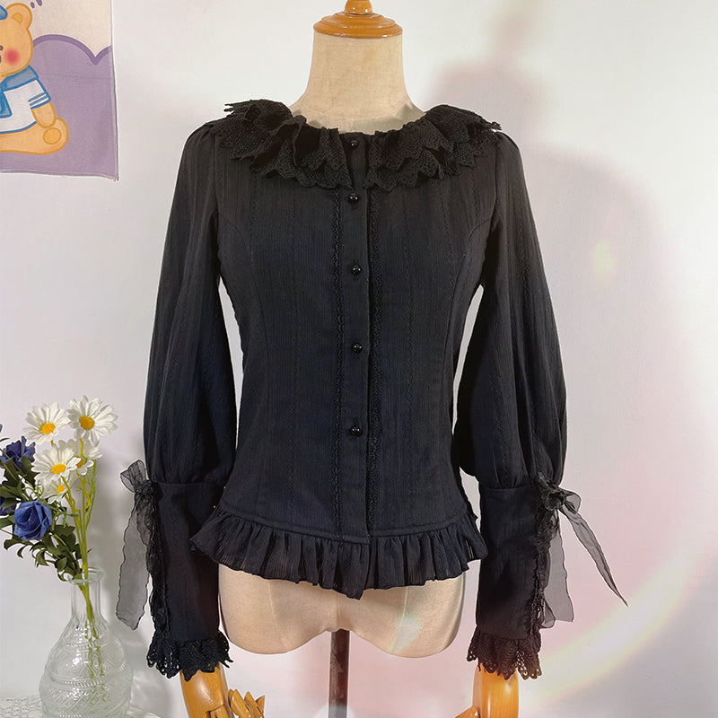 Sakurada Fawn - Plus Size Lolita Cotton Velvet Long - Sleeve Blouse Innerwear