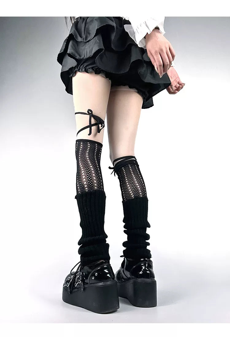 White Socks - Ballet Strap - Fishnet leg warmers with slouch cuffs
