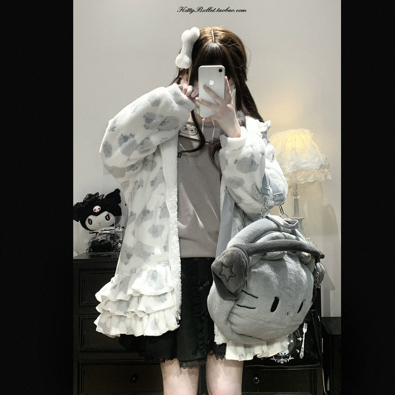 KittyBxllet Dreamcore Lamb Plush-Hem Layered-Look Jacket — additional product view
