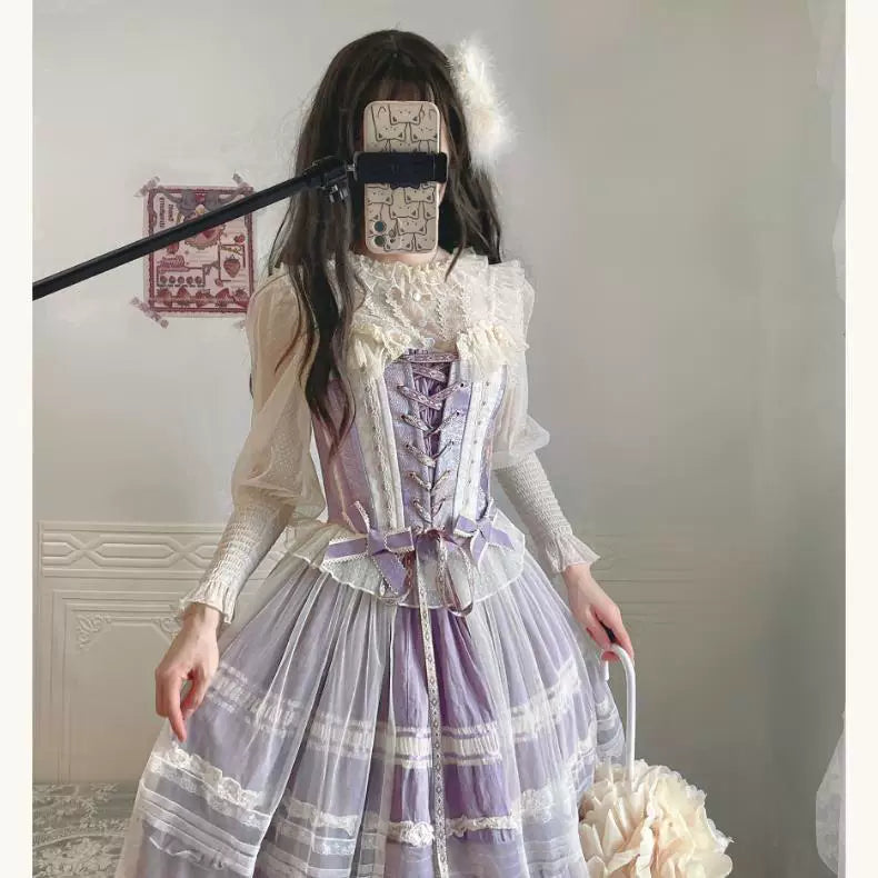 Sweetheart Dream Machine - Vintage Mesh - Long-sleeve blouse with ruffled mesh and leg-of-mutton sleeves