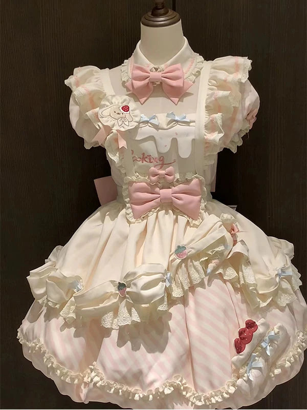 Creamy - Soft Pink Princess - Lolita skirt set with a ruffled apron