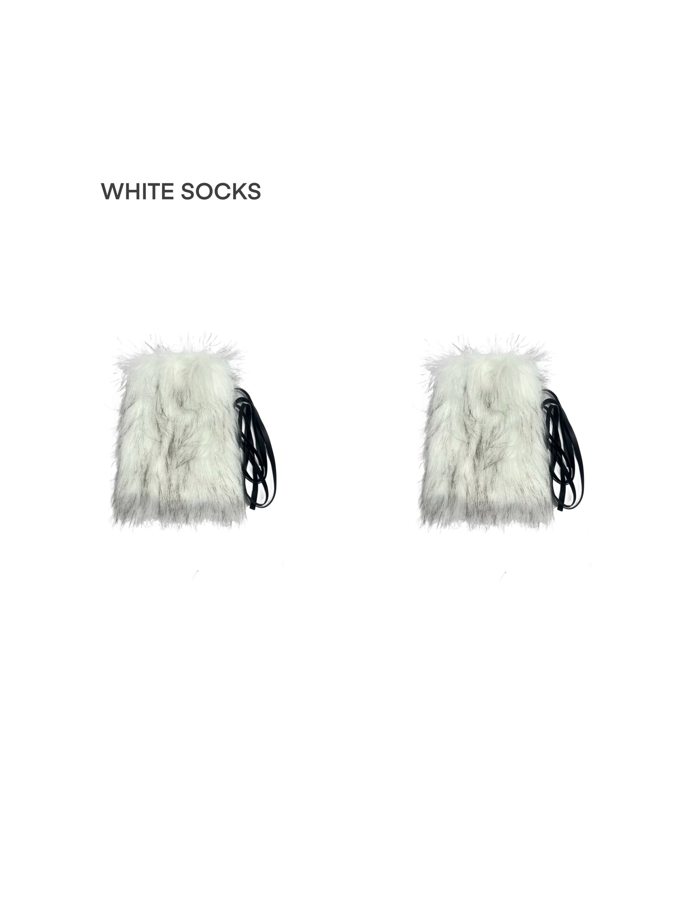 White Socks - Y2K Faux-Fur Leg Warmers - Faux-Fur Leg Warmers with Tie Straps
