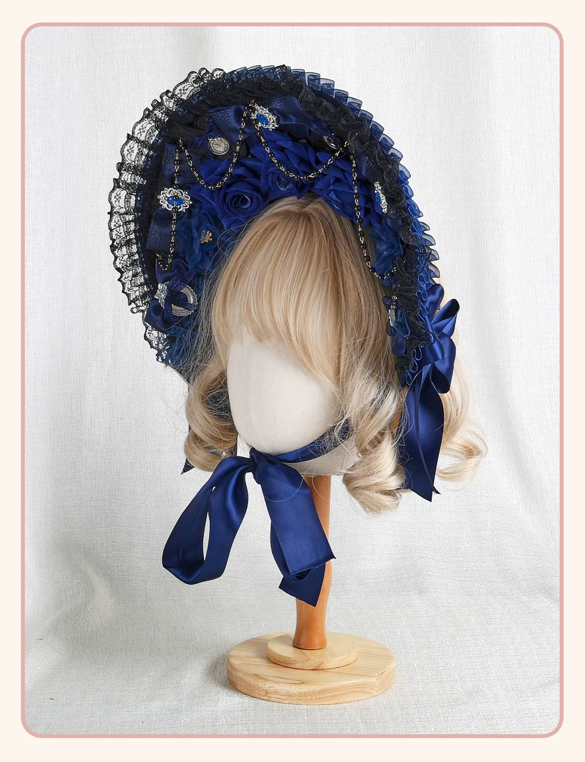 Stardust Rose - Autumn-Winter Dream - Lace-Trimmed Flat Hat with Ribbon Bows