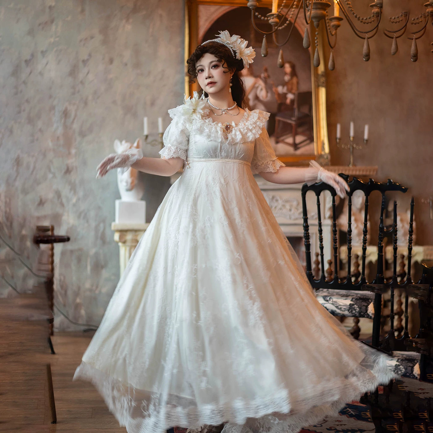 Moon Lily - Holy Heart Lily - Lace Trimmed Empire Waist Dress with a Train – detail view 3