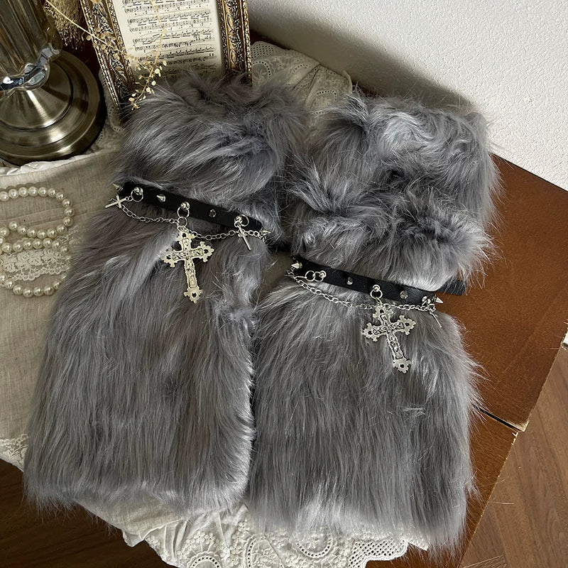 Sock Noble - Y2K Baroque - Long Sock Covers and Tights with Furry Chain Detail