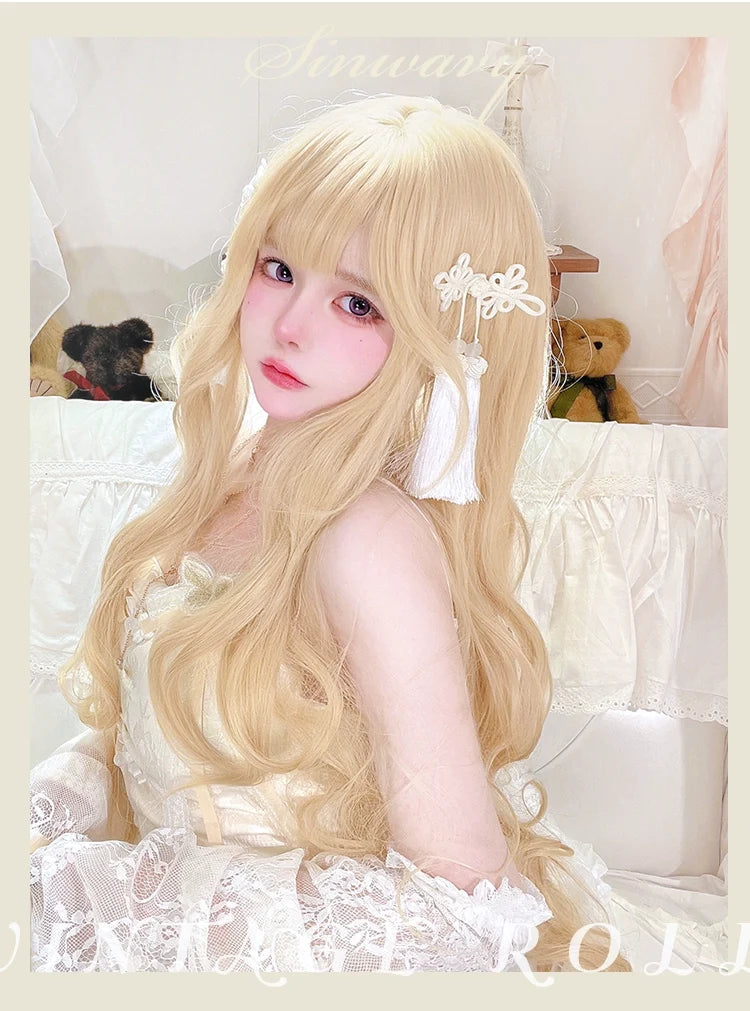Sinwavy - Elegant Lolita Platinum Wig Long - Curly Layered Wig Wig