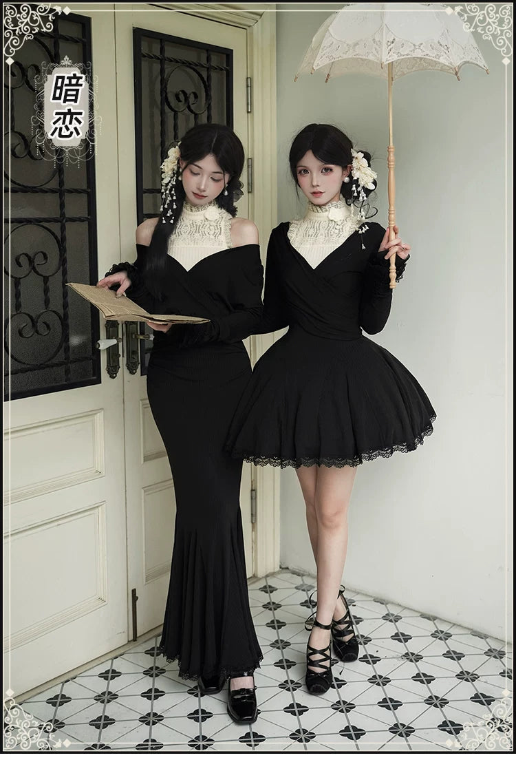 With PUJI - Unrequited Love - Lolita OP Dress, Knit Texture detail view 6