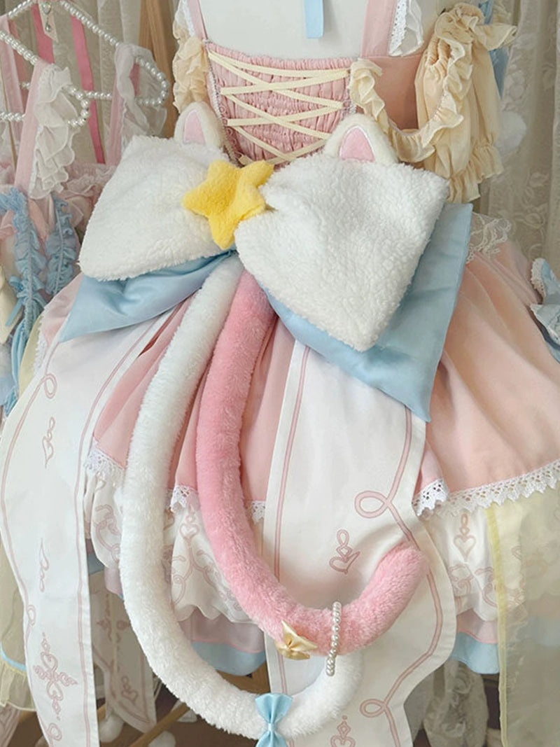 Mengxiaodou - Magical Girl Princess - Pink and Blue JSK with White Flower Motif